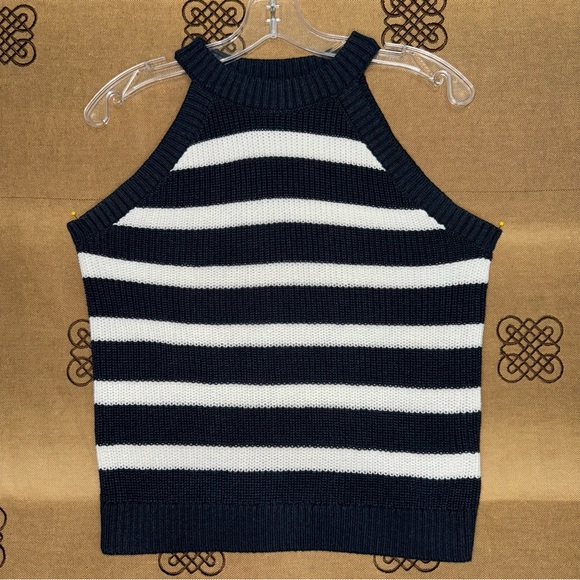 Old Navy NWOT! Navy/White Knit Sleeveless Striped Shaker Stitch Cropped Sweater - Picture 4 of 17